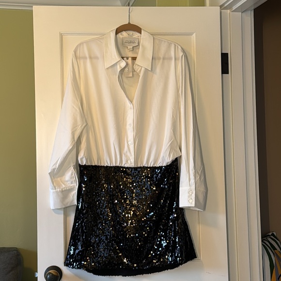 Anthropologie Mare Mare Buttondown Sequined Twofor Mini Dress L - Picture 3 of 5